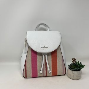 Kate Spade Leila Stripe Canvas MD Flap Backpack
